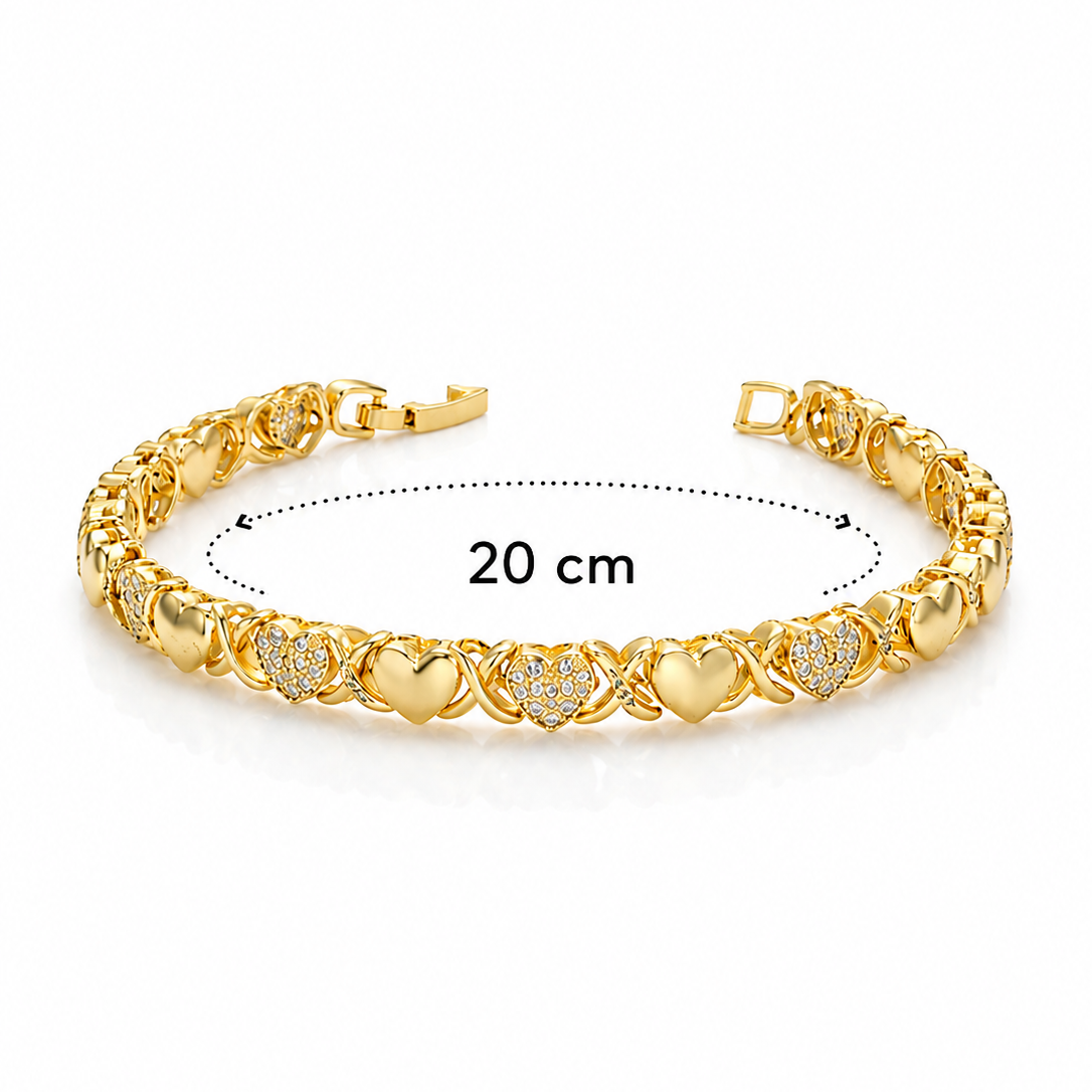 XO link bracelet with alternating polished and pavé hearts, 20 cm