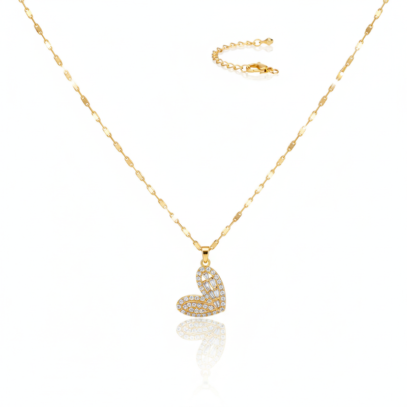 Aurielle Necklace in 18K gold-plated stainless steel featuring a heart pendant with pavé-set crystals by Dione Canada