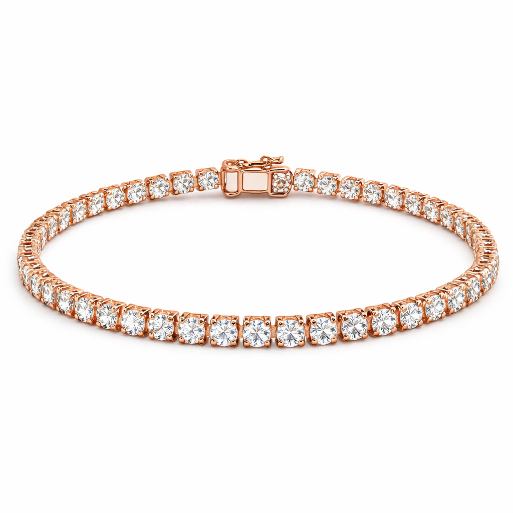 Dione Canada rose gold tennis bracelet featuring round-cut cubic zirconia stones
