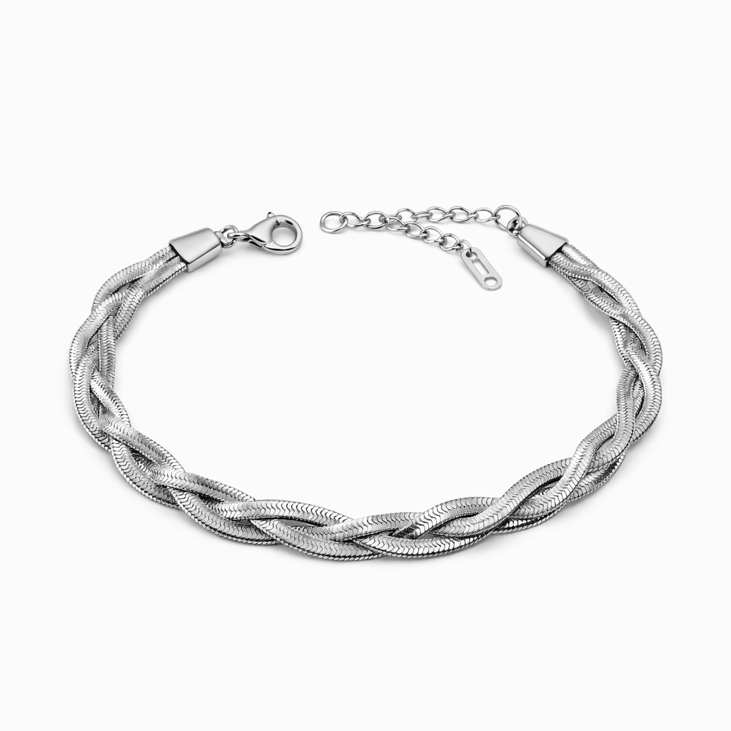 Dione Canada silver braided chain bracelet with layered woven design and adjustable clasp
