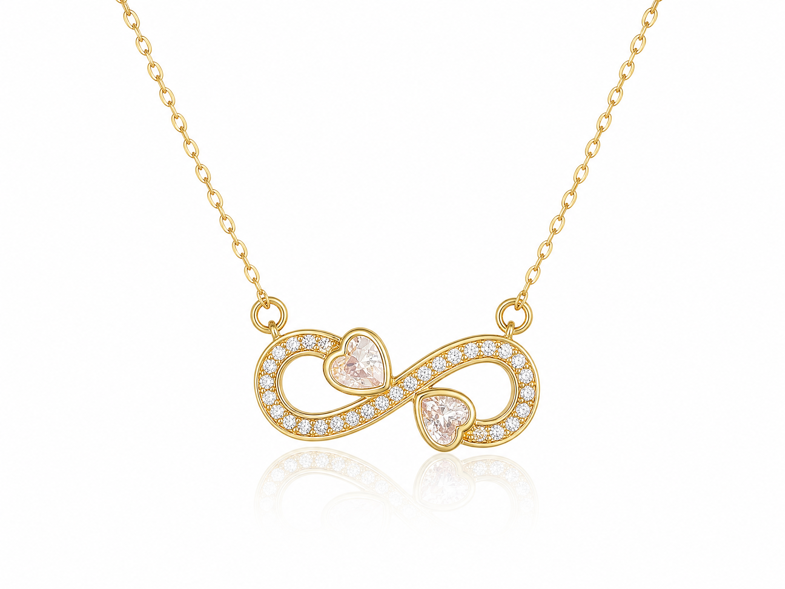 Elara Necklace in 18K gold plated copper with zircon-paved infinity heart pendant and figaro chain