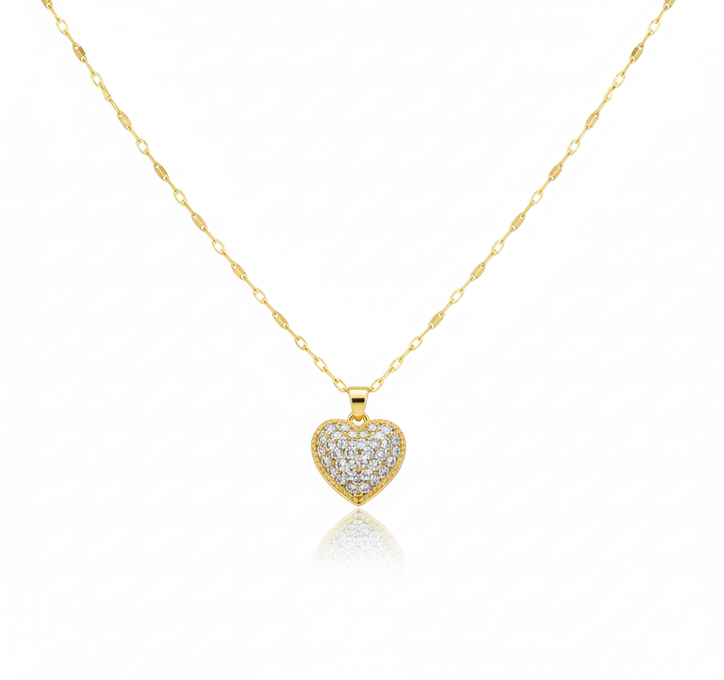 Gilded Heart Vault Necklace in 18K gold-plated 304 stainless steel, heart-shaped locket with hidden pearl and pavé-set crystals by Dione Canada