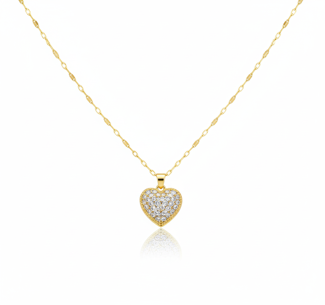 Gilded Heart Vault Necklace in 18K gold-plated 304 stainless steel, heart-shaped locket with hidden pearl and pavé-set crystals by Dione Canada