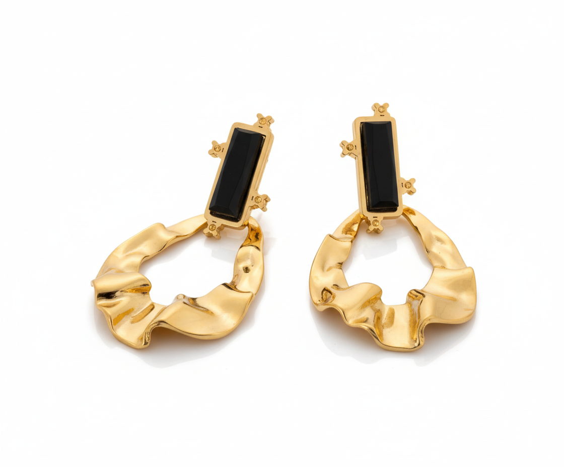 Ginkgo Bloom Earrings in 18K gold-plated stainless steel, minimalist ginkgo leaf drop design by Dione Canada