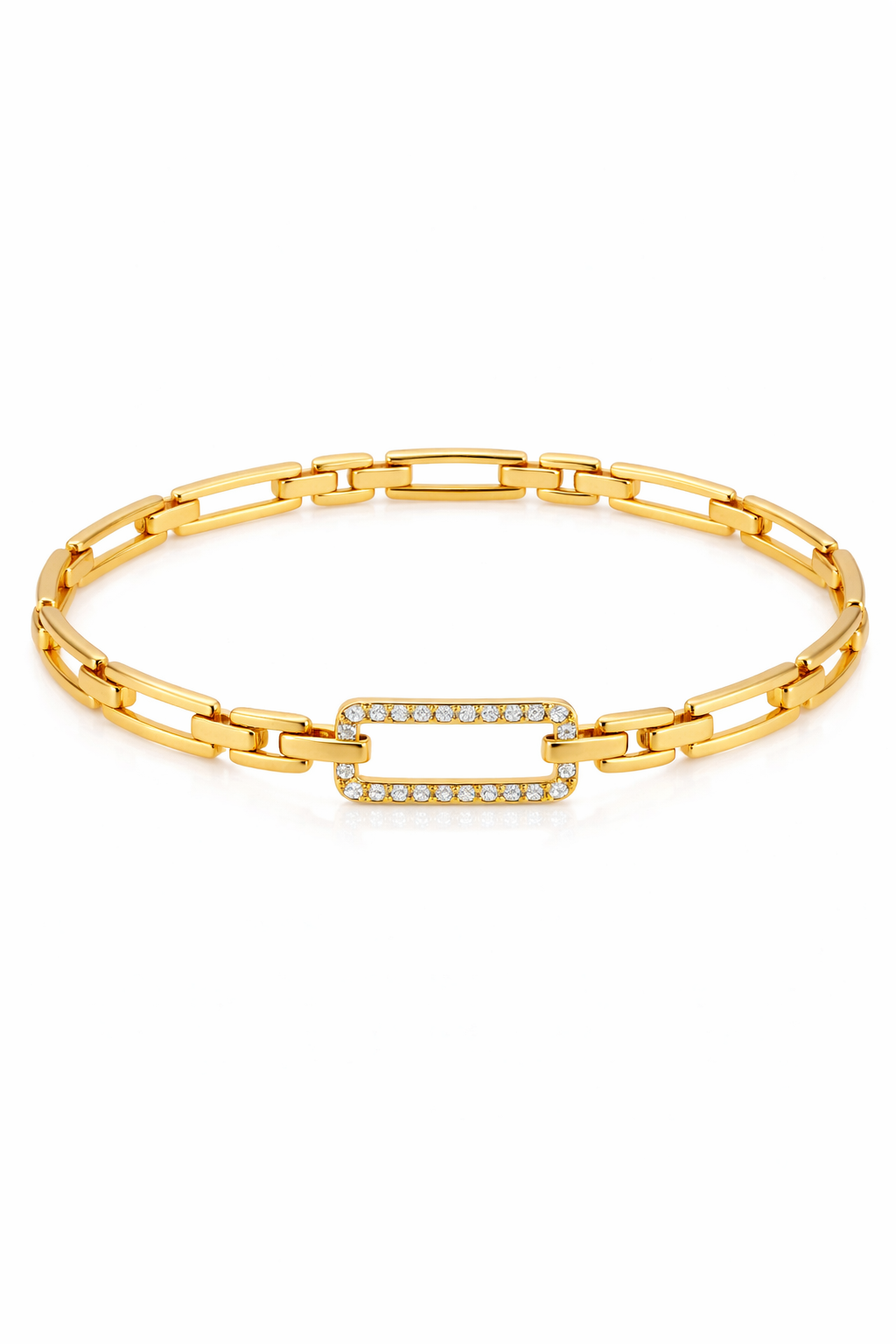 Gold bracelet with a chain design on a white background