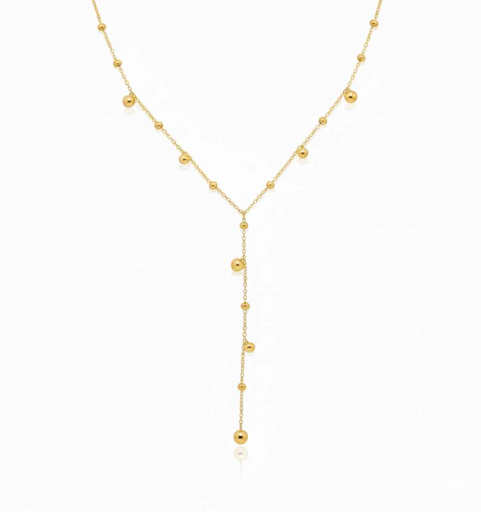Golden Cascade Necklace in 18K gold-plated 304 stainless steel with V-shaped beaded design, waterproof and non-tarnish by Dione Canada