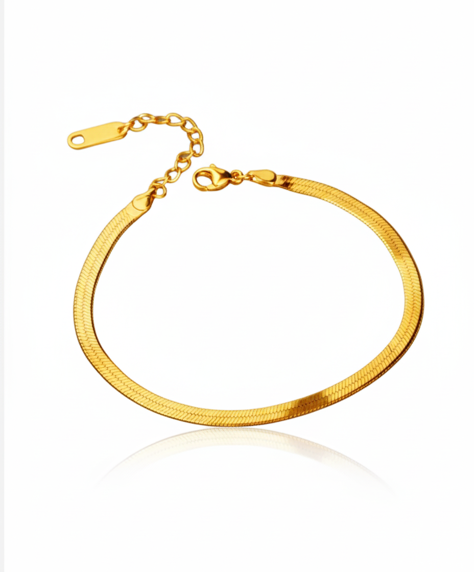 Golden Glide Bracelet in 925 sterling silver with 18K real gold plating and fluid snake-chain design by Dione Canada