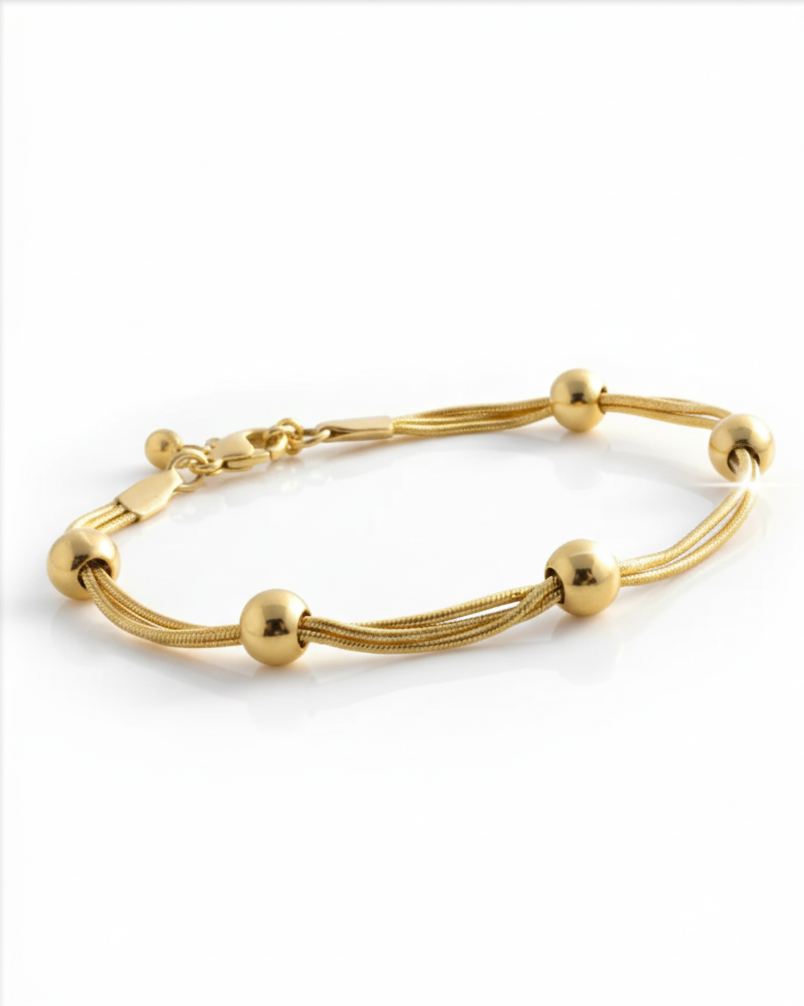 Golden Halo Bracelet in 304 stainless steel with 18K real gold plating and a sleek geometric bead design by Dione Canada