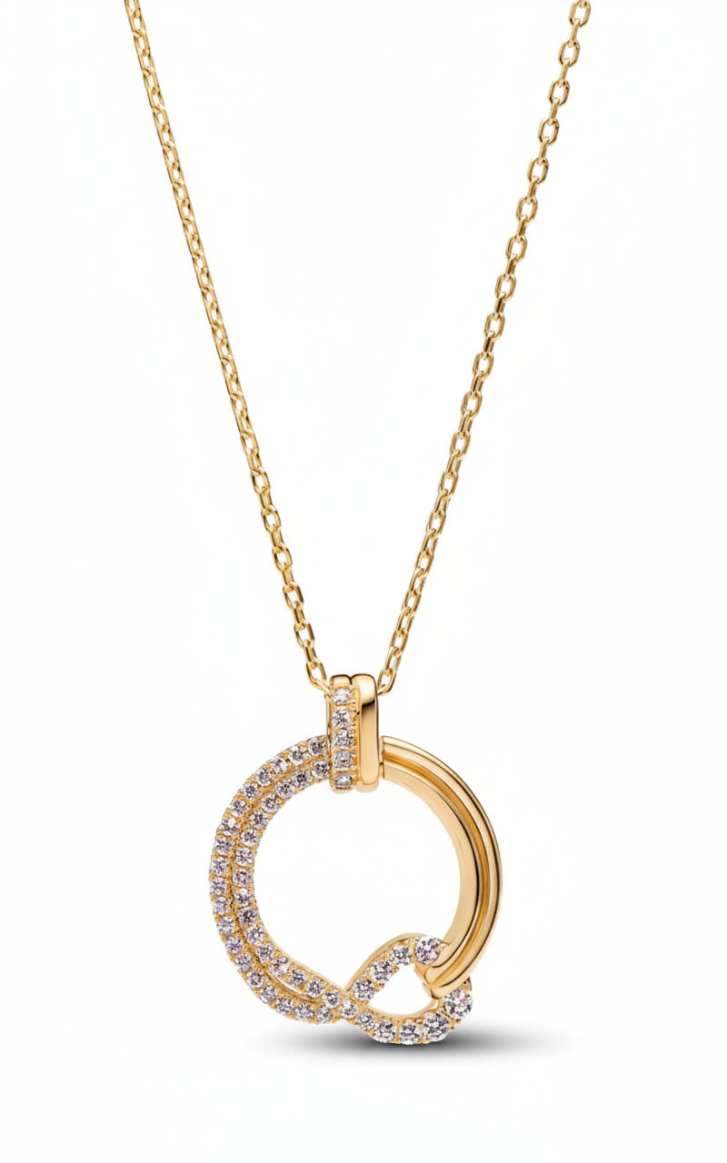 Harmony Circles Necklace in gold-plated copper featuring an interlocking circle pendant symbolizing unity by Dione Canada