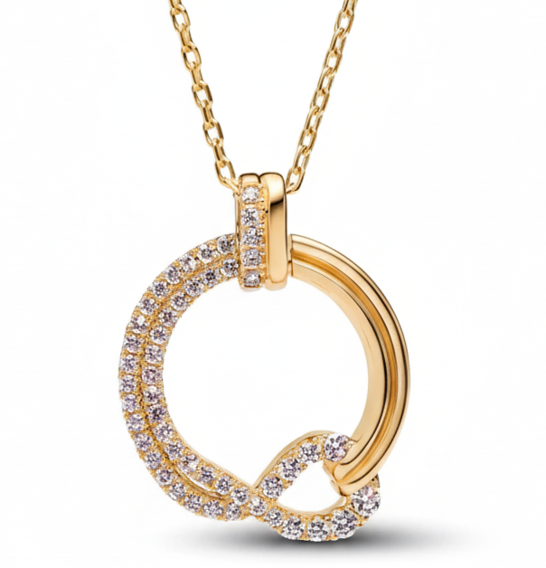 Harmony Circles Necklace in gold-plated copper featuring an interlocking circle pendant symbolizing unity by Dione Canada