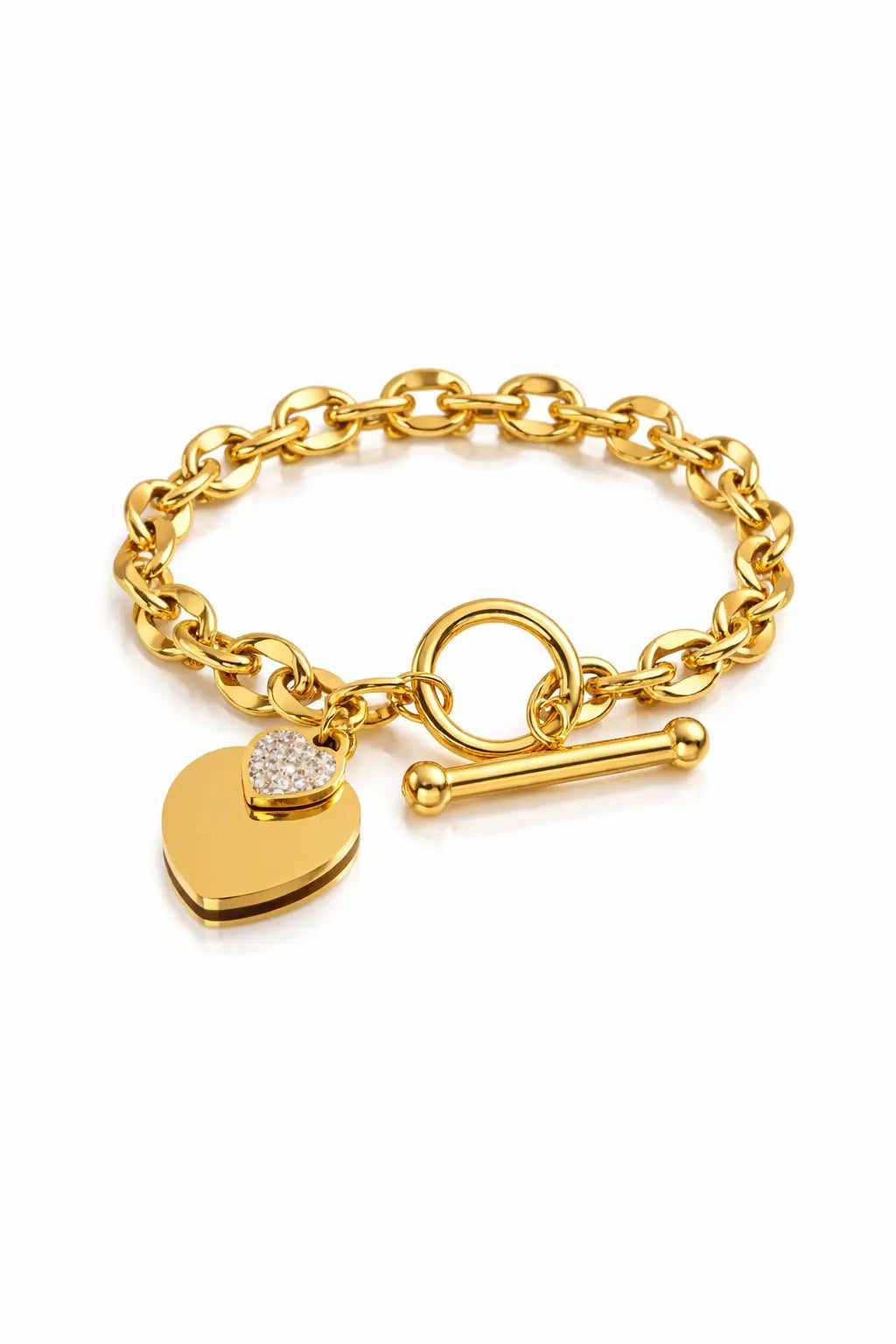 Heart Link Toggle 18K Gold Plated  Bracelet Women’s Link Design DIONE CANADA