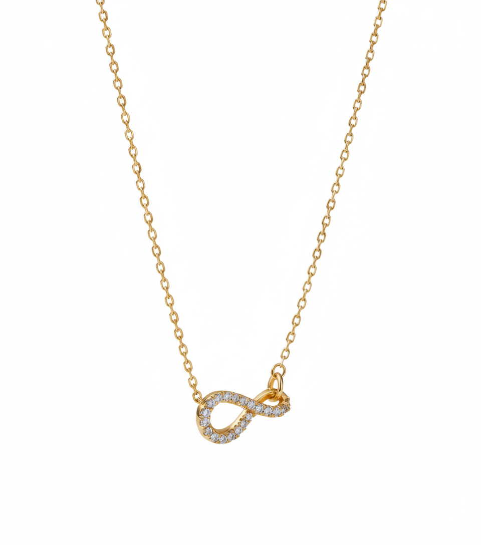 Infinity Grace Necklace in 18K gold-plated premium copper with a luminous infinity symbol pendant by Dione Canada