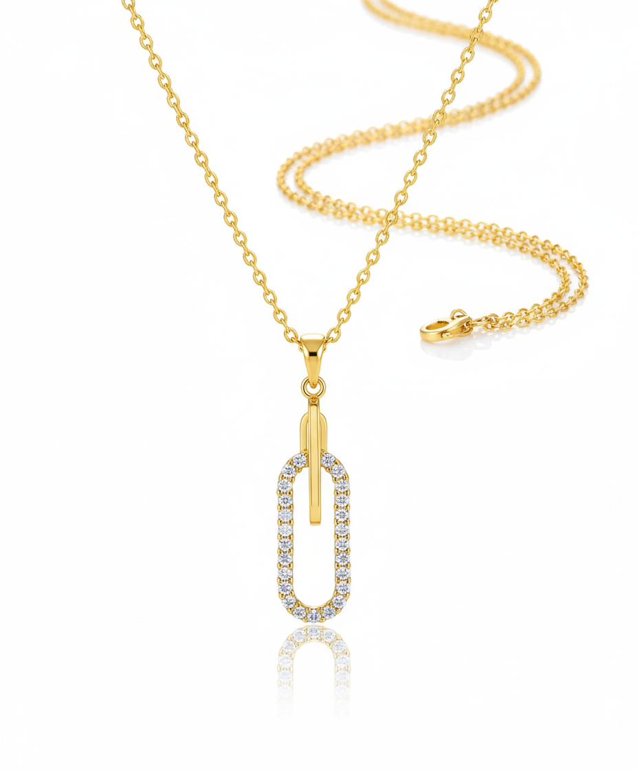 Linked Radiance Necklace in 18K gold-water-plated 304 stainless steel and copper with oval link design and zircon inlay by Dione Canada