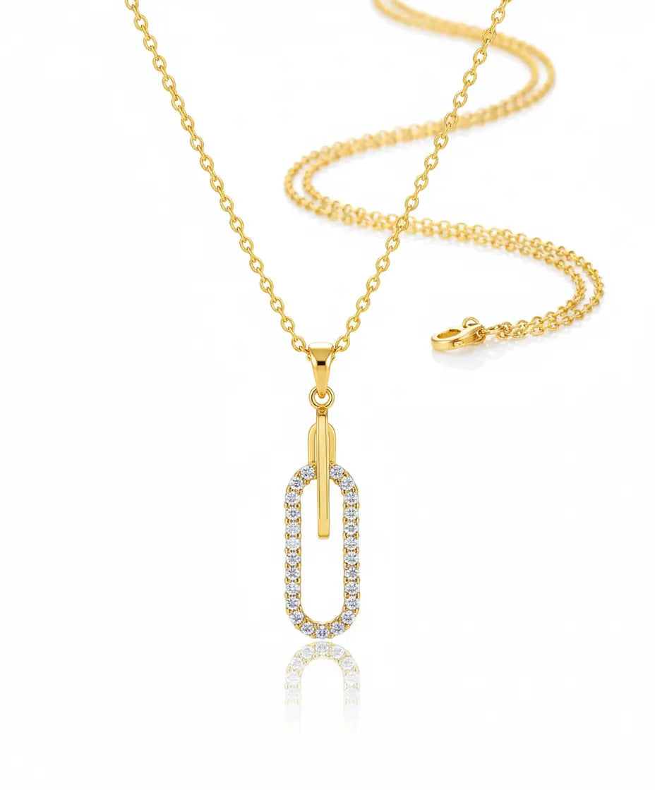 Linked Radiance Necklace in 18K gold-water-plated 304 stainless steel and copper with oval link design and zircon inlay by Dione Canada