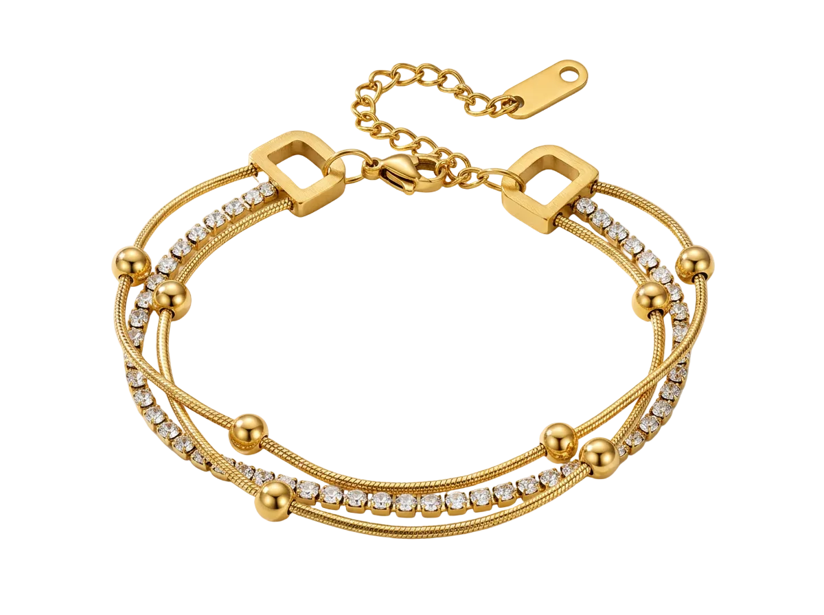 Lumora Bracelet in 18K gold plated stainless steel with rhinestone tennis chain and adjustable lobster clasp
