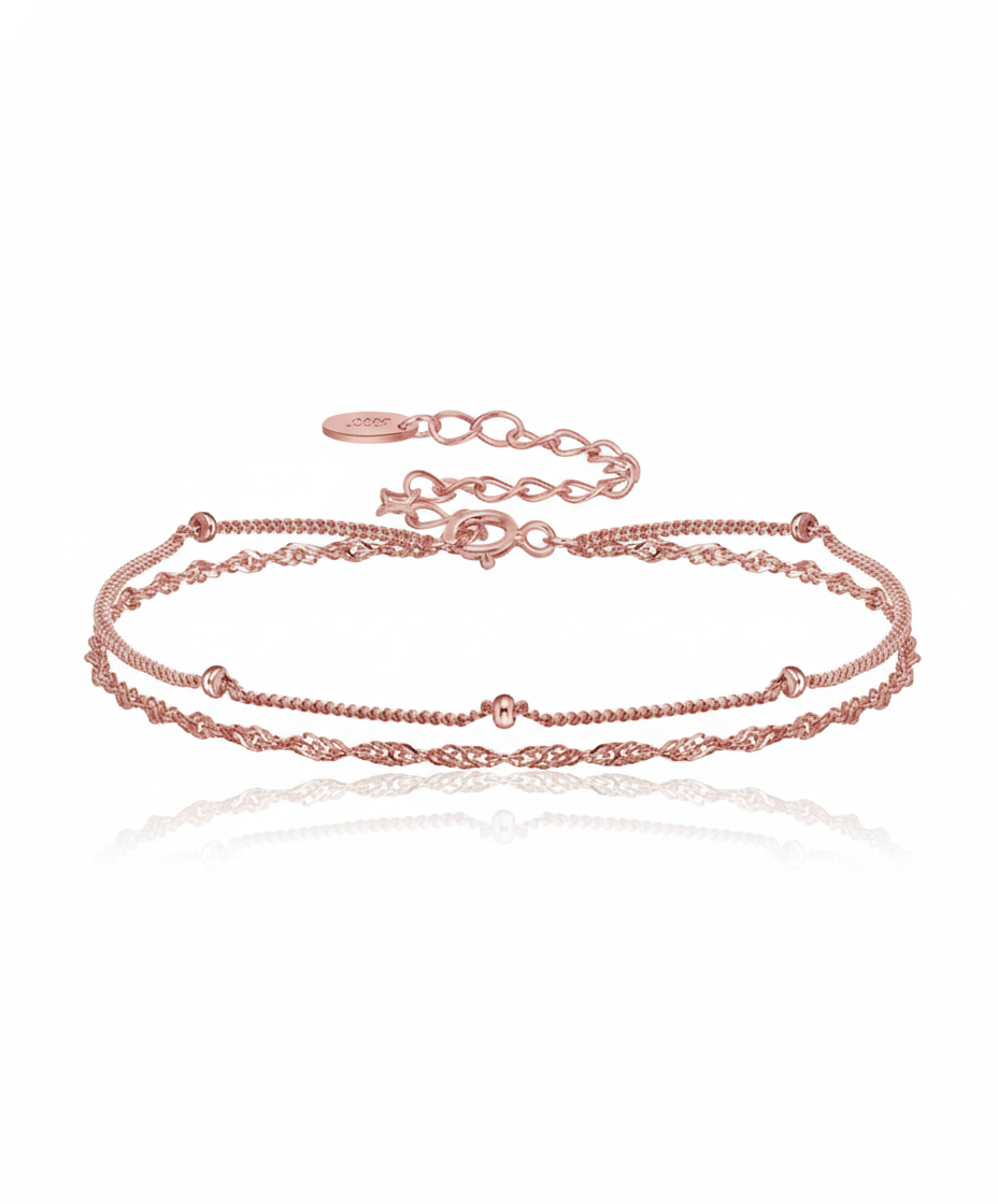 Luna Blush Bracelet in 18K rose gold-plated 925 sterling silver with double-layered chain design inspired by Japanese minimalism by Dione Canada