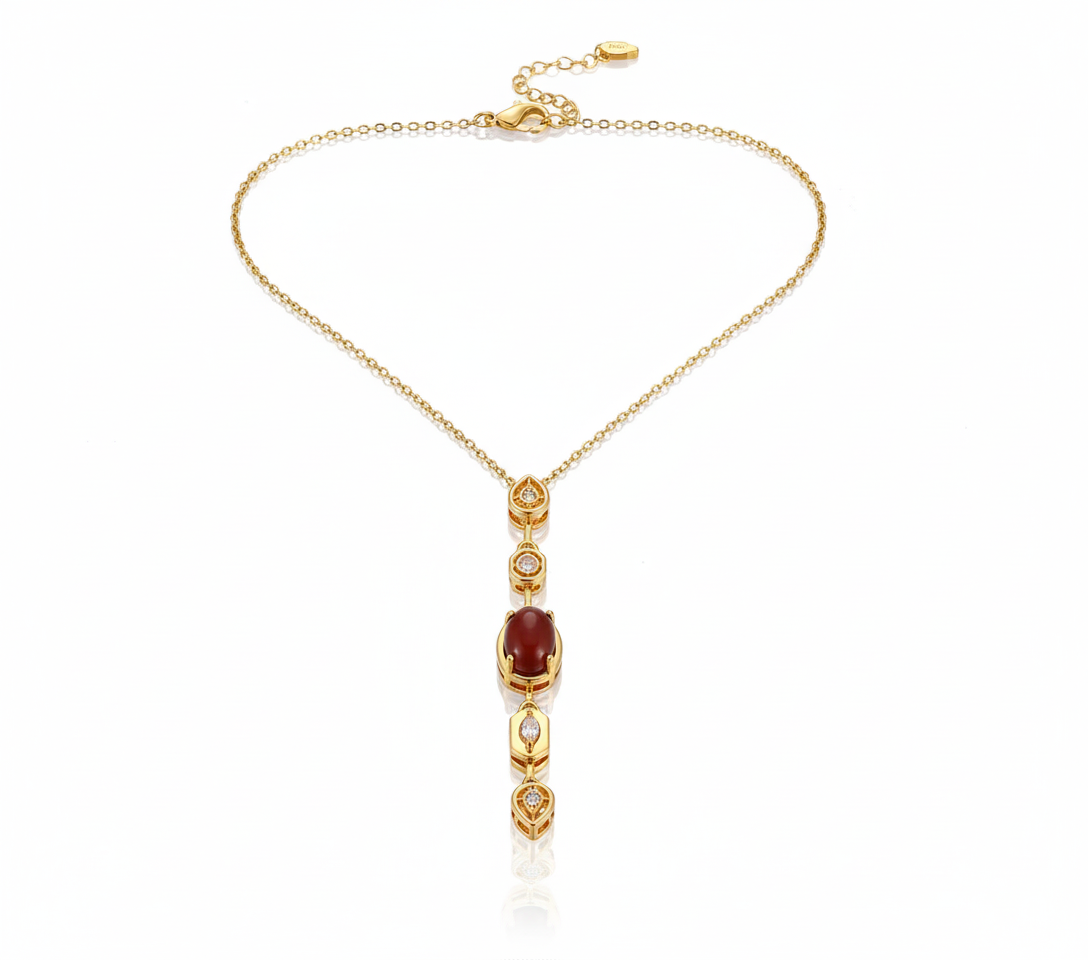 Scarlet Cascade Necklace in 18K gold-plated 304 stainless steel with cascading bead V-shaped design by Dione Canada