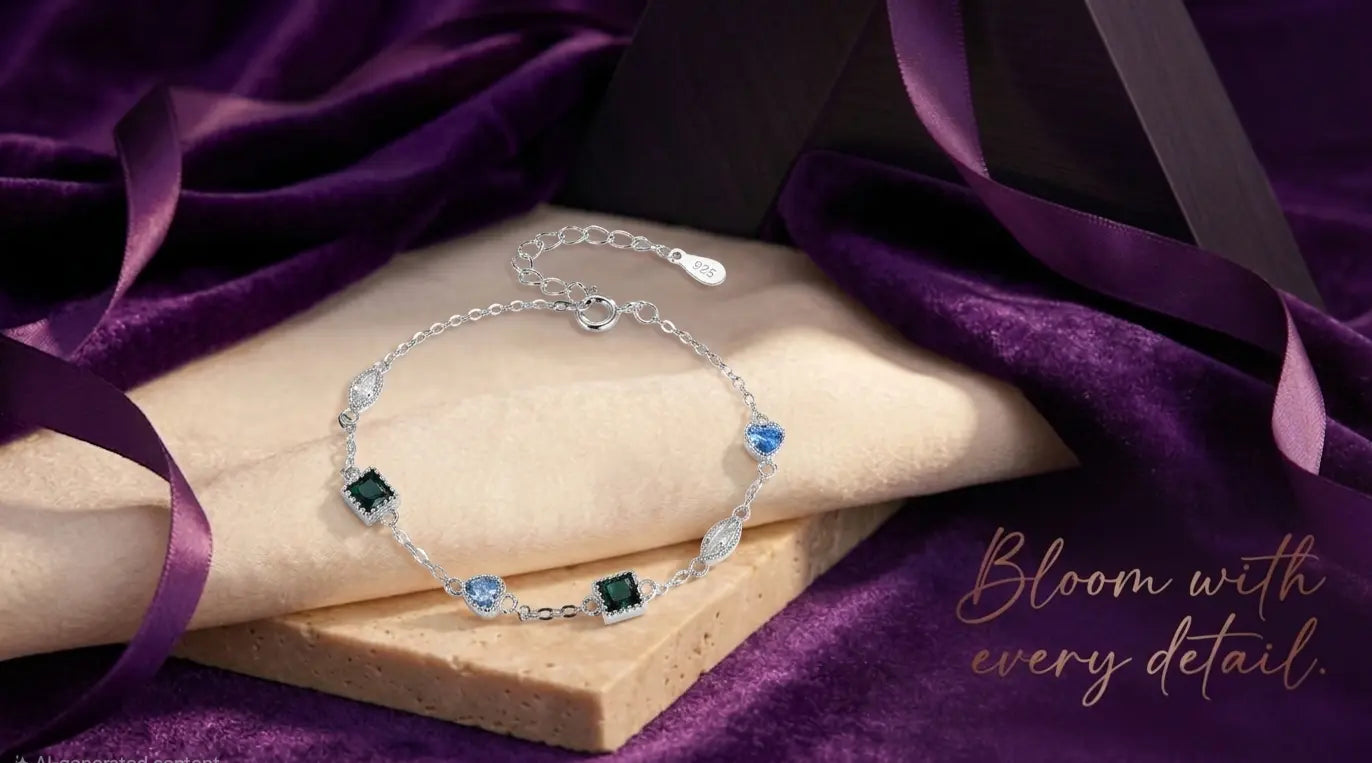 Trinity Gem 925 Sterling Silver Platinum Plated Bracelet Women’s Elegant Link DIONE CANADA