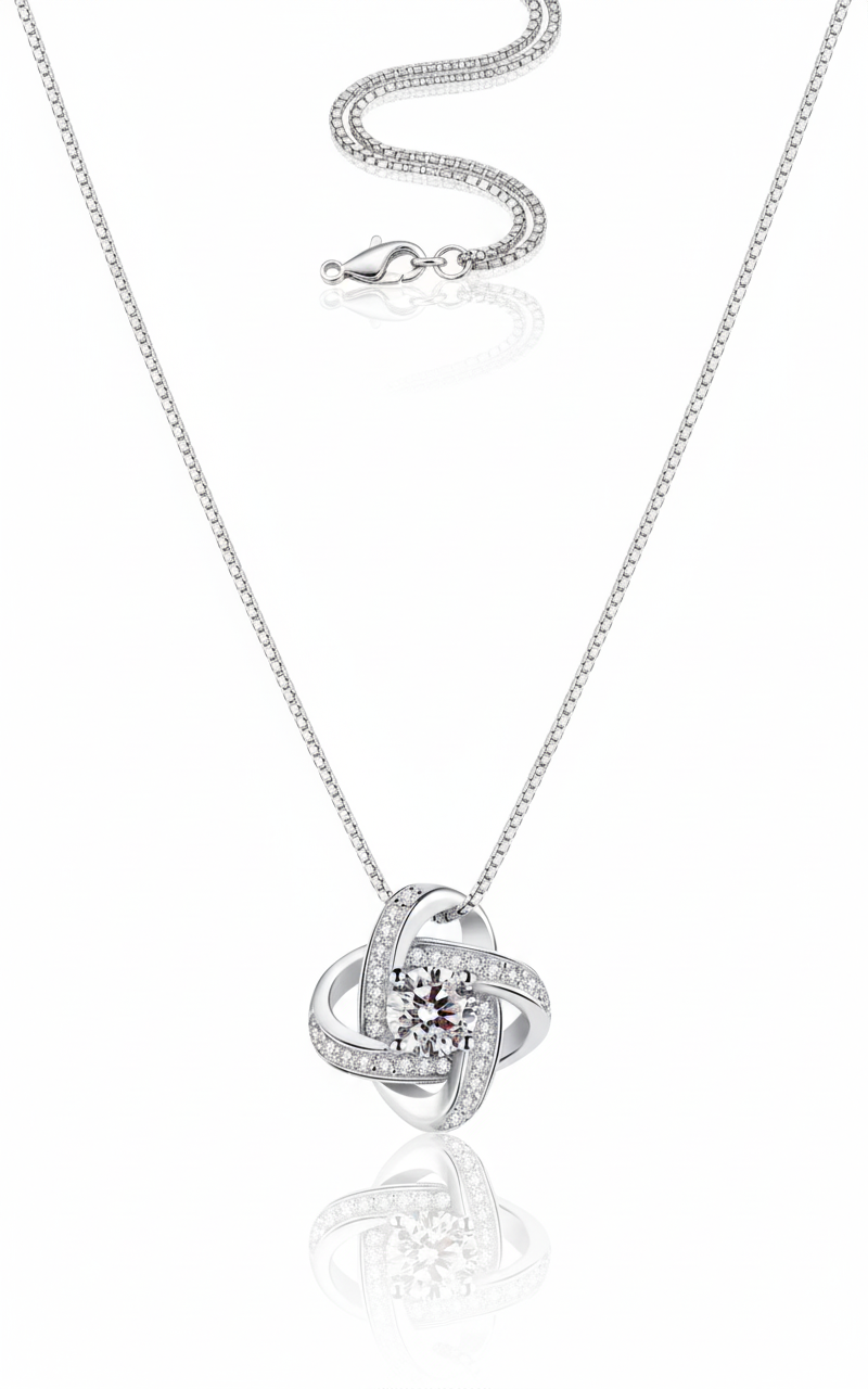 Viora Necklace in 925 sterling silver featuring clover-inspired pendant with claw-set zircon stone and high-polish finish by Dione Canada
