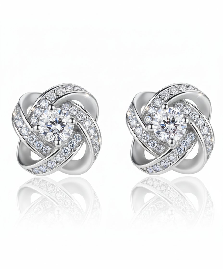 Viora Studs Earrings crafted from 925 sterling silver with zircon clover flower design, elegant stud jewelry by Dione Canada